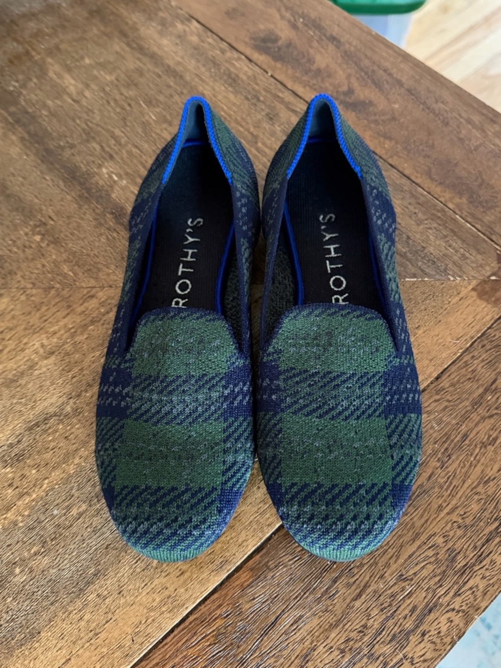 ROTHY’S The Loafer Knit Forest Tartan Green 7.5 Limited Edition Flats EUC